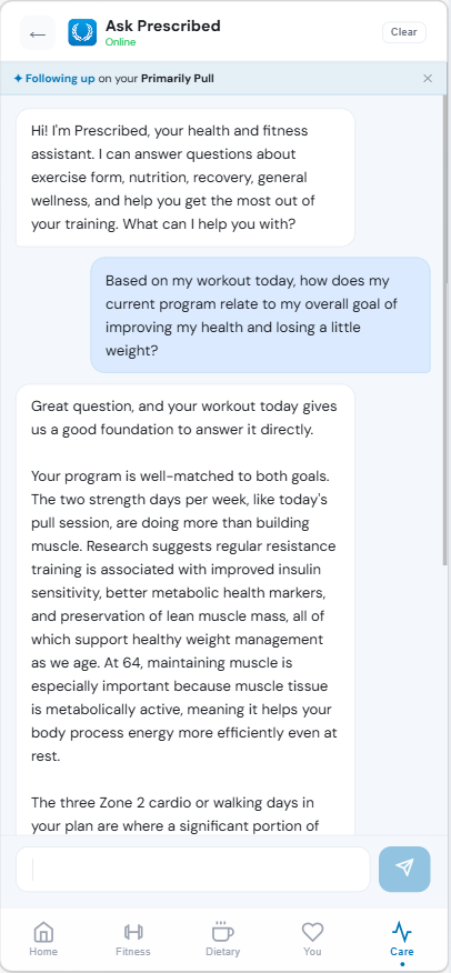Ask Prescribed AI coach