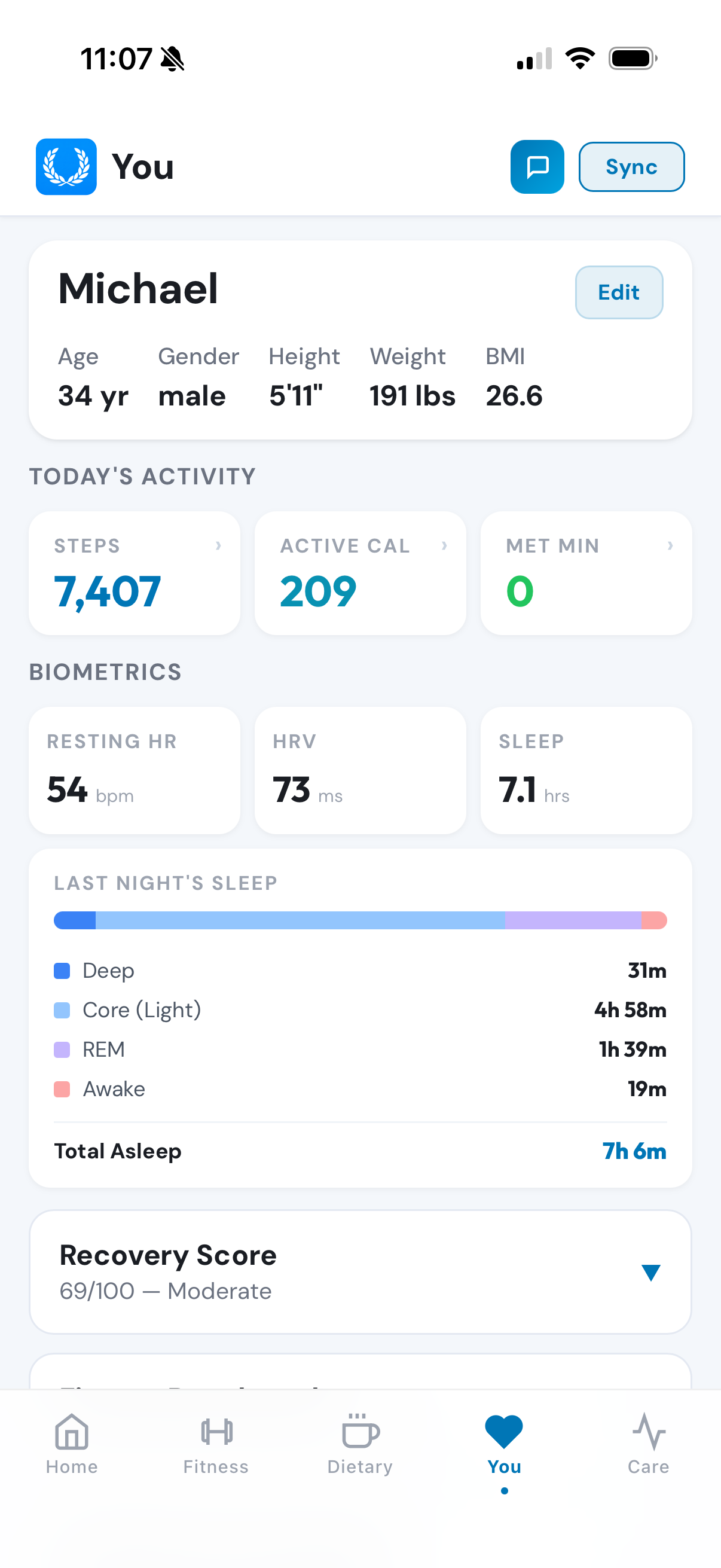 Prescribed You tab with Apple Watch metrics