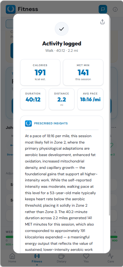 AI-powered walking session summary
