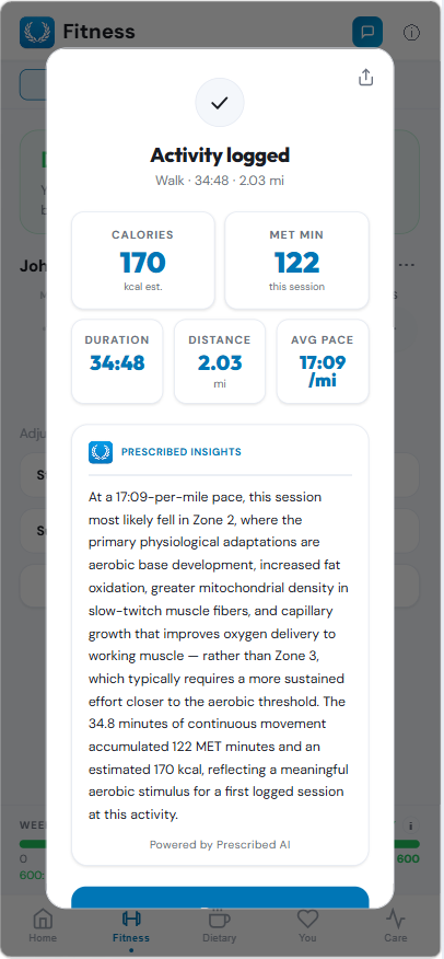 AI-powered walking session summary