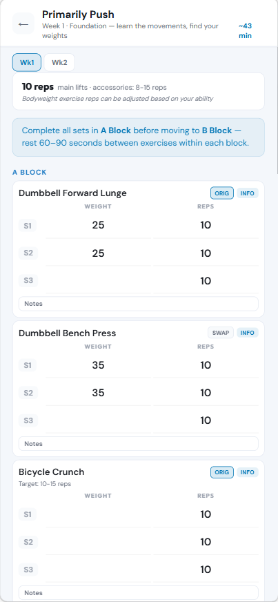 Personalized strength workout card