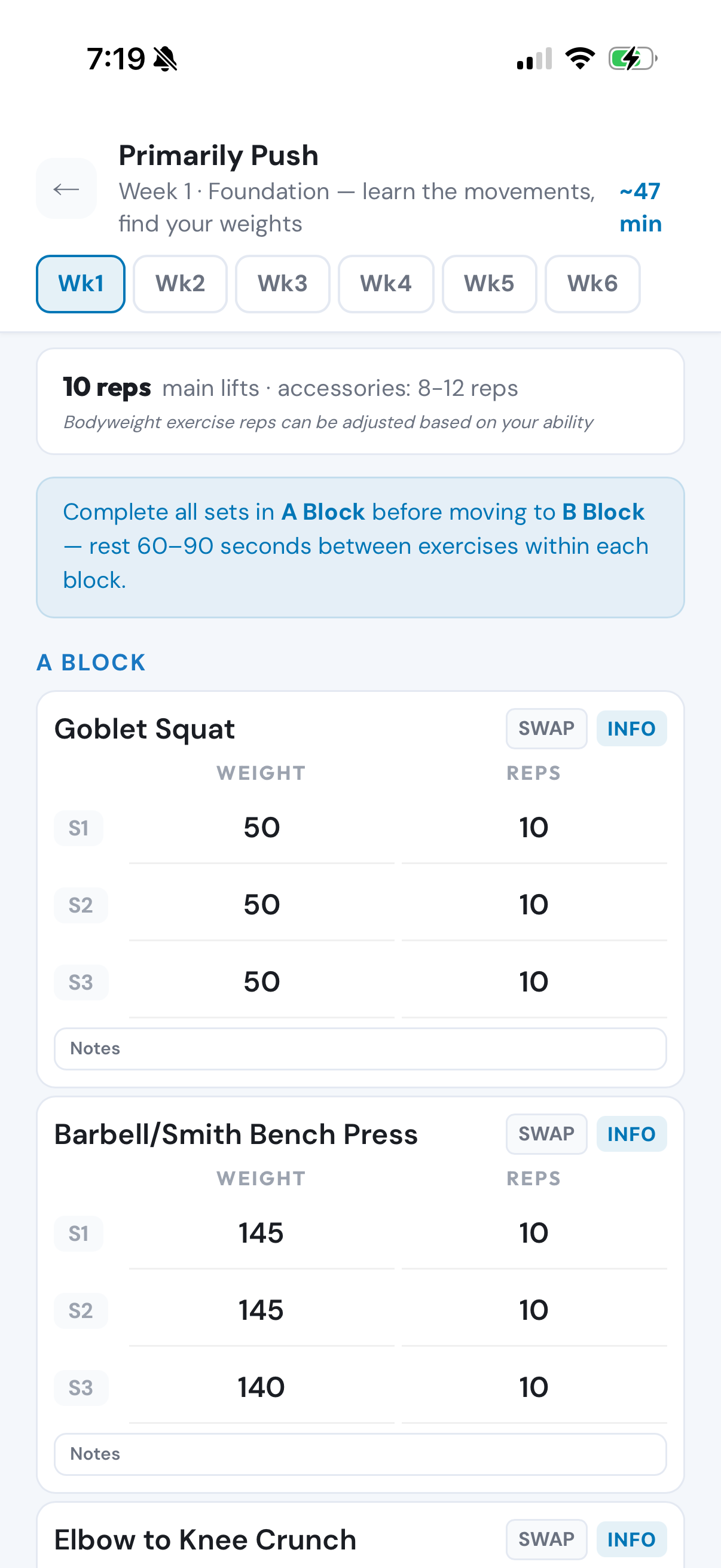 Personalized strength workout card